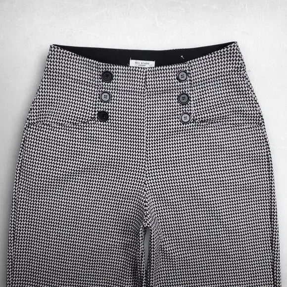 Max Studio Wide Leg Sailor Pants Houndstooth Slipon Stretch Women 28 Black White - Picture 3 of 13